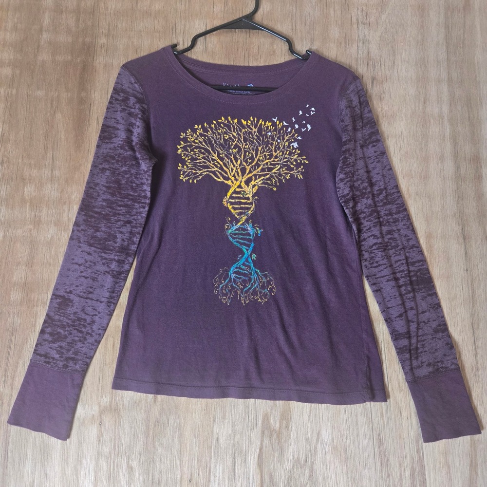 Kismet Yogawear DNA Tree of Life Graphic Long Sleeve Tee Plum Purple Womens S
